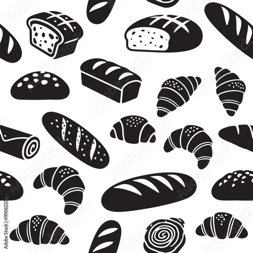 Assorted Bread Shapes Pattern With Bakery Theme Design
