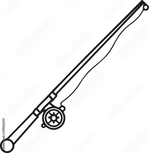 A simplified, line art depiction of a fishing rod, showcasing its components and design.
