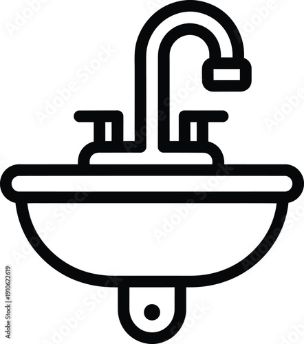 A simple line drawing of a wall-mounted sink with a faucet.