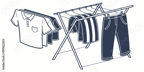 Clothes drying on a clothes rack in a well-lit room.