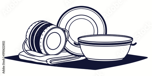 A collection of white plates, bowls, and napkins arranged on a table.