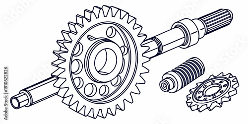 Close-up view of a mechanical gear system with various components
