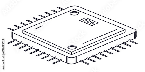 Close up of a microchip with multiple pins and a label