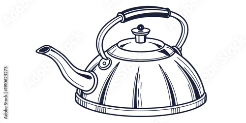 A vintage-style silver kettle with a black handle and lid knob