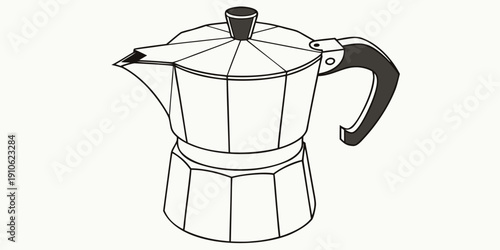 A classic moka pot coffee maker with a black handle and spout.