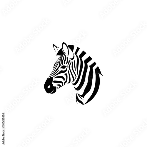 Zebra head vector illustration in black outline style. Icon or logo for zoo, safari, traveling in wildlife area. Types of animals flashcard  