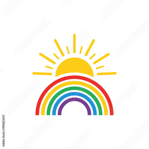 Sun and rainbow vector illustration. World children's day celebration. Symbol of happiness, positive thinking. Nature and weather transition