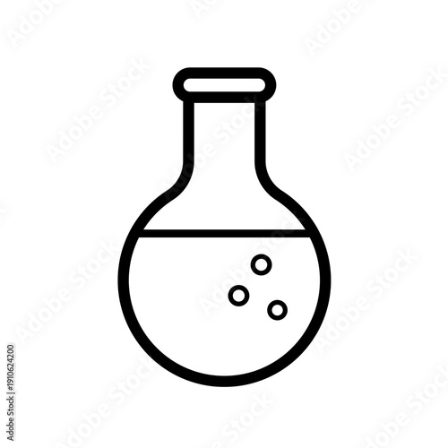Laboratory flask with liquid and bubbles, line vector icon