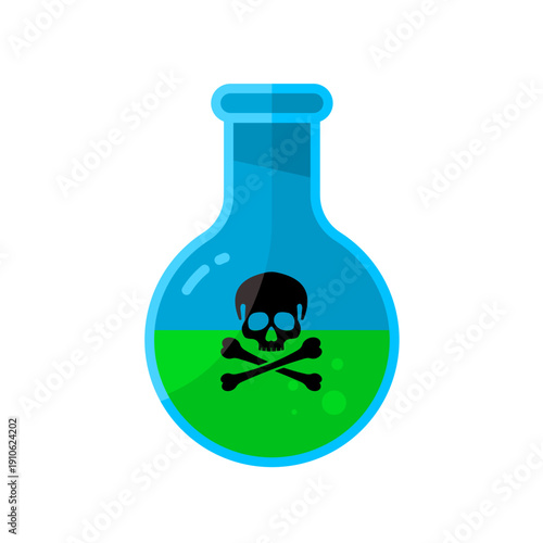 Poisonous laboratory flask with skull and crossbones, vector icon