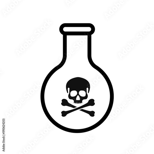 Poisonous laboratory flask with skull and crossbones, line vector icon