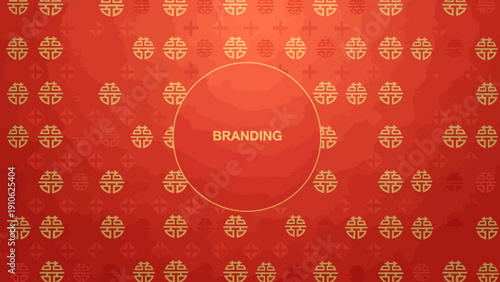 Corporate branding animation with logo design and marketing strategy text on a red and gold background.