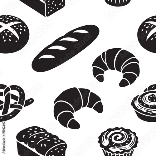 Croissant And Bread Pattern For Classic Bakery Background