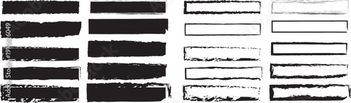 Big set of grunge paint brush stroke, grungy lines, frames, vector illustration.Abstract grunge circle frames with eroded edges for distressed typography and creative layout backgrounds.
