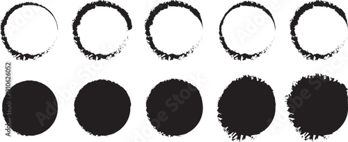 Big set of grunge paint brush stroke, grungy lines, frames, vector illustration.Abstract grunge circle frames with eroded edges for distressed typography and creative layout backgrounds.
