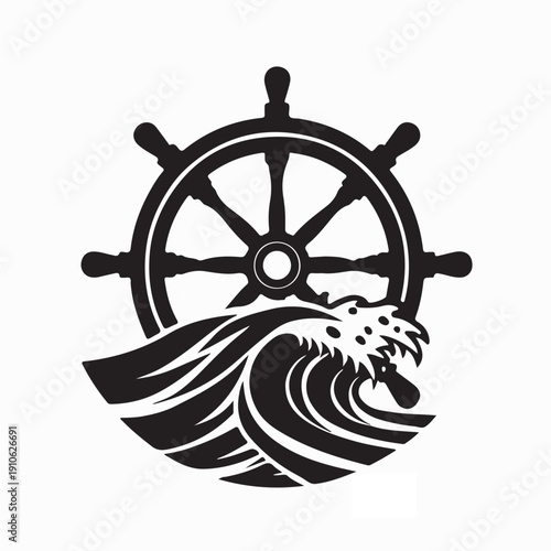 Ship Rudder Wheel Ocean Waves Logo Vector On White Background