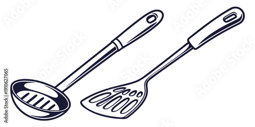 Two different types of cooking utensils with long handles and metal heads
