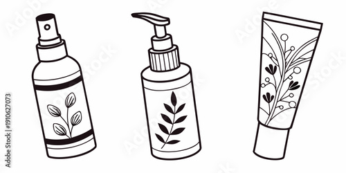 Three different bottles of lotion with floral designs on their labels.