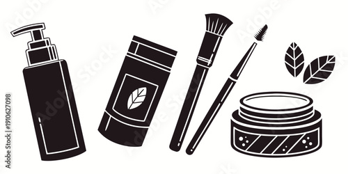 Assorted beauty products arranged neatly on a flat surface