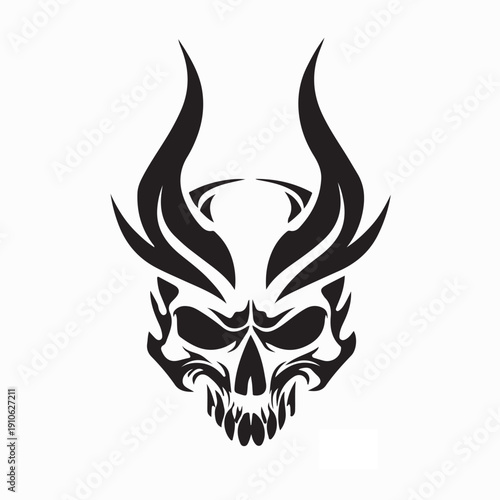 Horned Demon Skull for Dark Fantasy Logo Vector On White Background