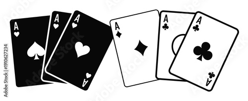 Playing Card Vector Icons, vector icon collection showing four card suits in black outline style, gambling game symbols, casino and poker graphics, and flat vector illustrations for gaming projects.