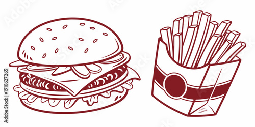 A delicious burger with fries, a perfect meal for a casual dining experience.