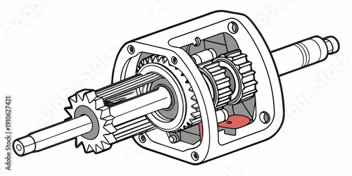 An intricate mechanical device showcasing gears and shafts in a detailed diagram.