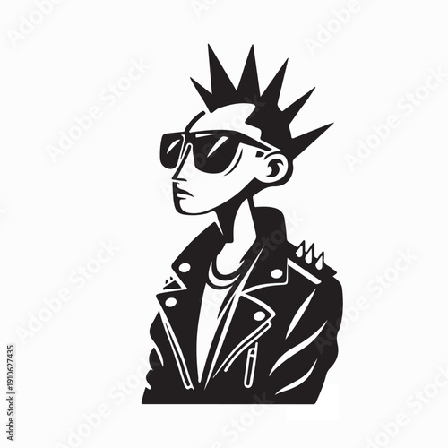 Punk Character with Spiky Hair and Sunglasses Icon Logo Vector