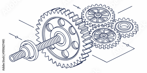 Detailed diagram of a mechanical gear system with multiple interlocking components.