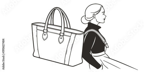 Woman carrying a large handbag with a long strap over her shoulder