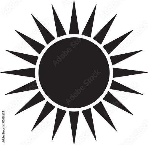 Foto Hot sun icon in silhouette on white background.