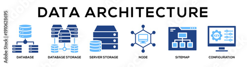 Data Architecture web banner icon vector illustration concept for business with icon of database, Database Storage, server storage, node, sitemap,.