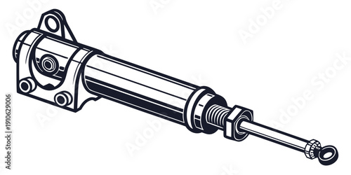 Close-up view of a mechanical shock absorber with detailed components visible
