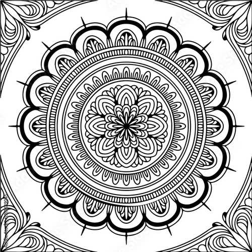 Intricate Geometric Mandala Pattern for Adult Coloring Page, Zen Stress Relief Circular Ornament