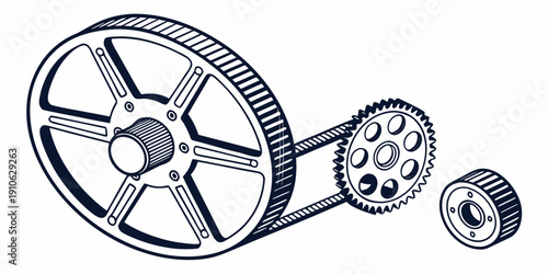 A detailed illustration of a mechanical gear system with various components.