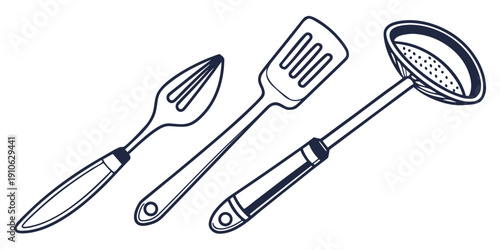 Assorted cooking utensils laid out on a table