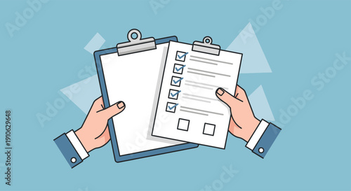 Checklist and Clipboard Held by Hands for Task Approval