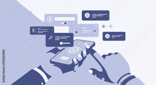 Hands Holding Tablet with Social Notifications and Messages