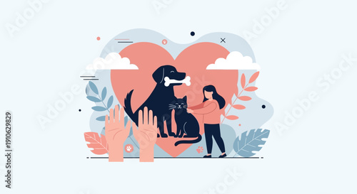 Unconditional Love Between Human and Dog Illustration – Pet Care and Compassion Concept Art