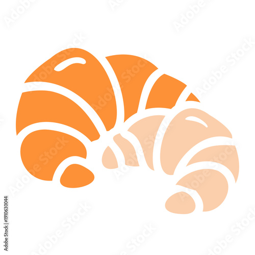 Two croissants flat vector illustration, minimalist bakery icon isolated on white