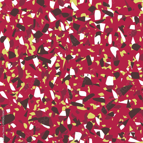 Geometric terrazzo seamless pattern. Abstract colourful modern background. Stone fashion design for web and print. Venetian tile, flooring home decor. Chaotic pastel texture.