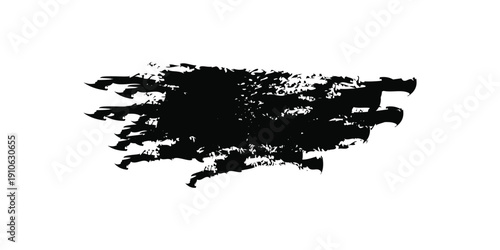 A black ink smudge on a white background creating a messy abstract art piece with undefined shapes and textures visible