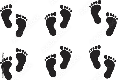 Black human footprint silhouettes arranged in a grid pattern on a white background.