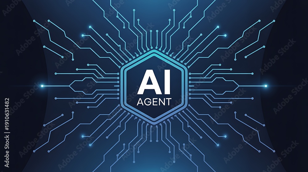 Naklejka premium AI agent concept with microchip and circuit connections 