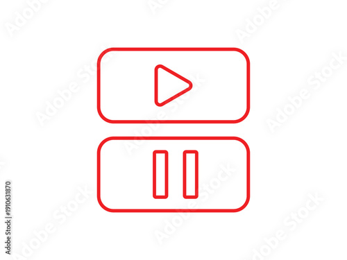Vector illustration of play and pause button icons in red outline, representing media controls and user interface elements.