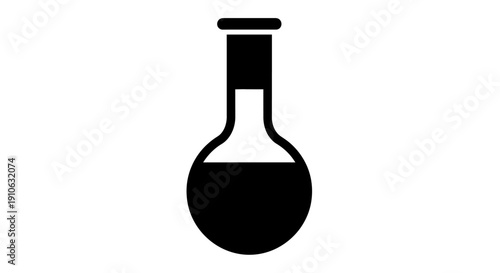 Simple black silhouette icon of a lab flask or Erlenmeyer flask on isolated white background.