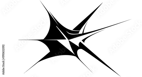 Abstract dynamic black spiky burst shape representing explosion or impact on isolated white background.