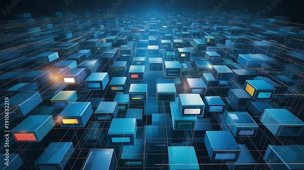 Fototapeta premium Futuristic digital cubes background with glowing blocks 