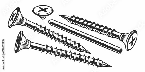 Assorted screws with different heads and thread patterns