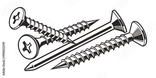 Three different types of screws with various heads and thread patterns.