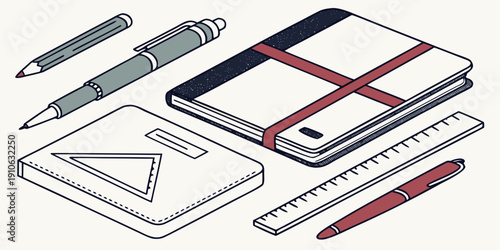 A variety of school supplies neatly arranged on a wooden table